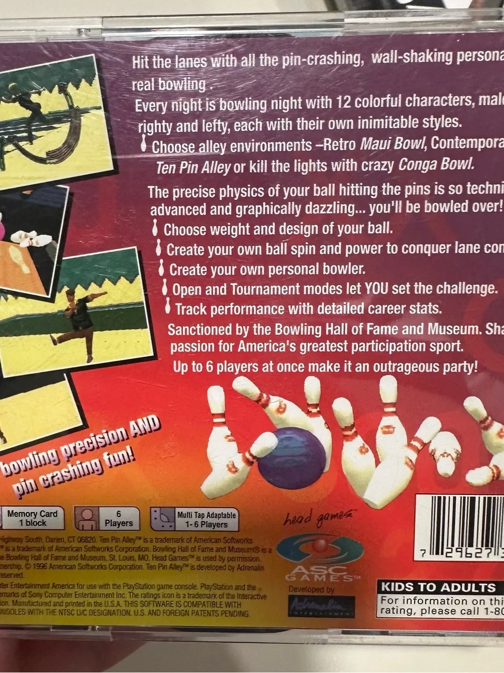 Sony Ten Pin Alley PlayStation Cover — Red Bowling Ball & White Pin Artwork